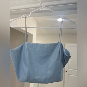 Blue Faux Leather Crop Top